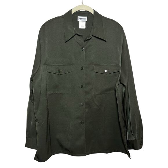 Vintage Jantzen Classics Army Green Size XL Button Down Shirt with Shoulder Pads - Picture 1 of 5